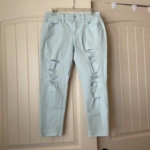 Mint Green Ripped Skinny Ankle Jeans